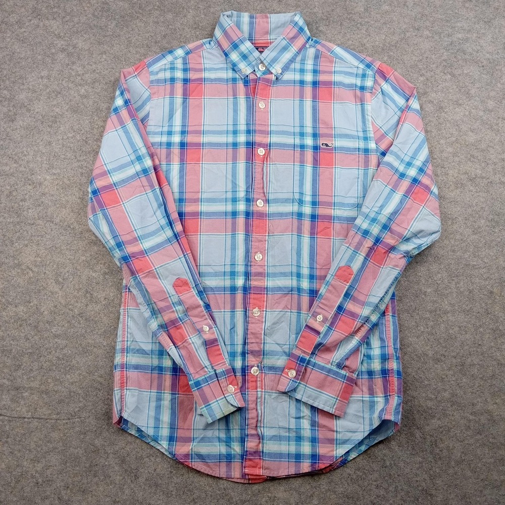 Vineyard Vines Shirt Men XS Blue Pink Plaid Slim Tucker Button Down Extra Small*